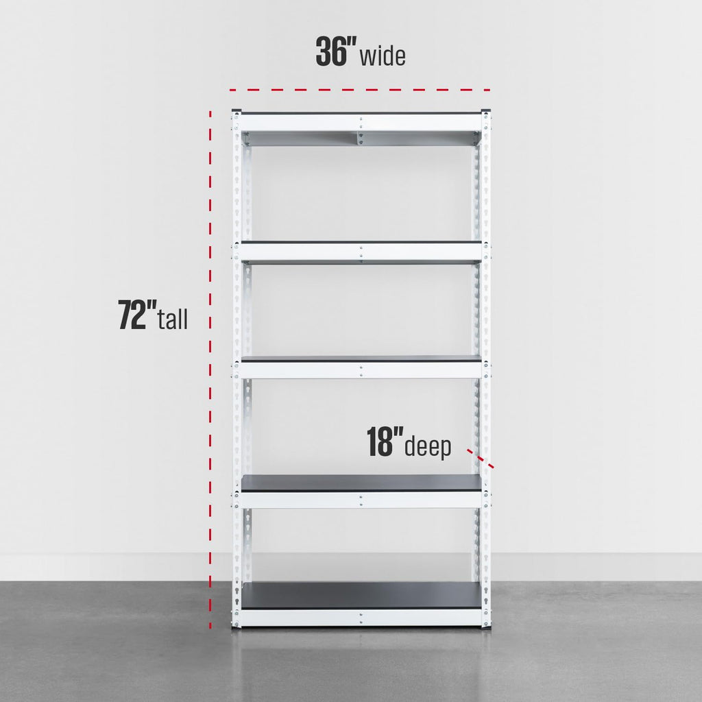 SafeRacks Modular Garage Shelving - 5 Tier Storage Shelves, Tall Metal Rack Shelves for Storage, Heavy Duty Steel Shelf Organizer for Garage, Or Kitchen Pantry (White, 18 x 36 x 72)