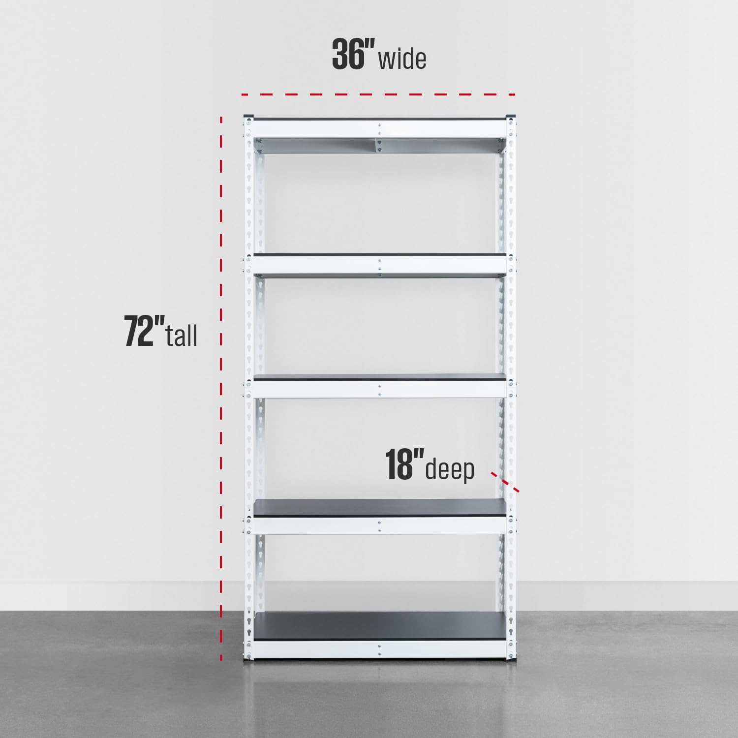SafeRacks Modular Garage Shelving - 5 Tier Storage Shelves, Tall Metal Rack Shelves for Storage, Heavy Duty Steel Shelf Organizer for Garage, Or Kitchen Pantry (White, 18 x 36 x 72)