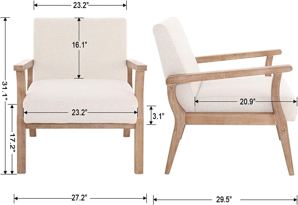 Mid Century Modern Accent Chair Set of 2 Beige Linen Armchair