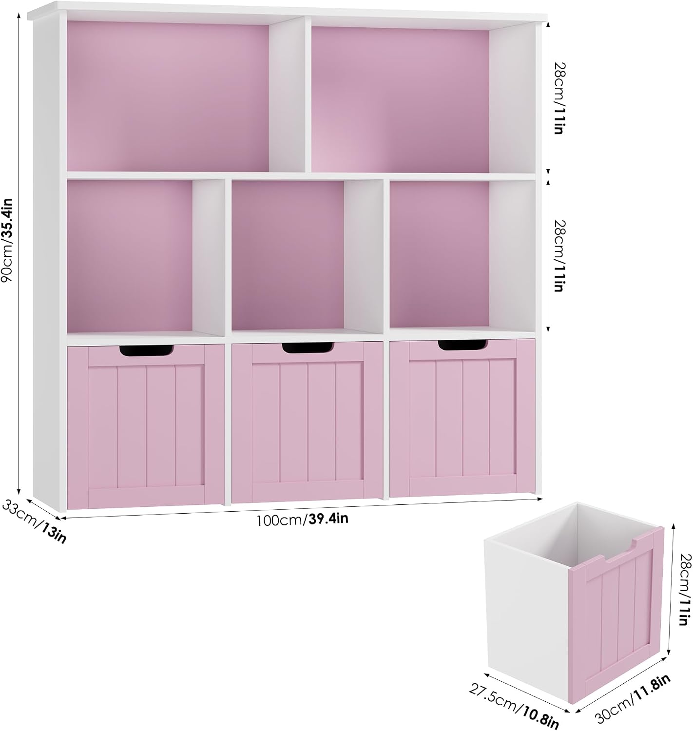 FOTOSOK Toy Storage Organizer with Movable Drawers, Toy Organizer for Kids | Toy Organizer with Hidden Wheels, Toy Storage and Stuffed Animal Storage for Playroom, Cube Storage Organizer, Pink