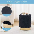 Velvet Storage Ottoman Multipurpose Footrest Stool with Metal Base Modern Round Vanity Stool Chair Ottoman Foot Stools Support 300 lbs Padded Seat for Living Room (Black-Long Wool)