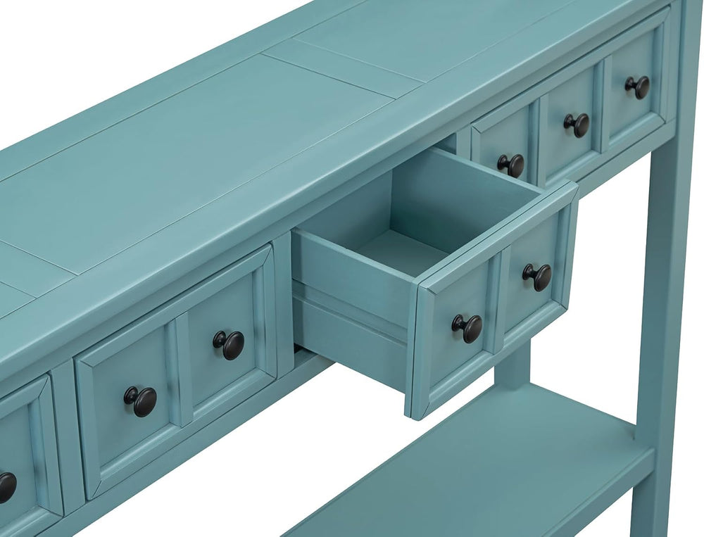 Merax 60" Long Entryway Table with 2 Size Drawers, Turquoise Green | Rus...