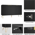Fluted TV Stand for 80 Inch TV, Modern TV Stand Console, Black Entertainment Center with Storage Cabinets, Adjustable Shelves & Gold Handles, Wood Media Cabinet for Living Room