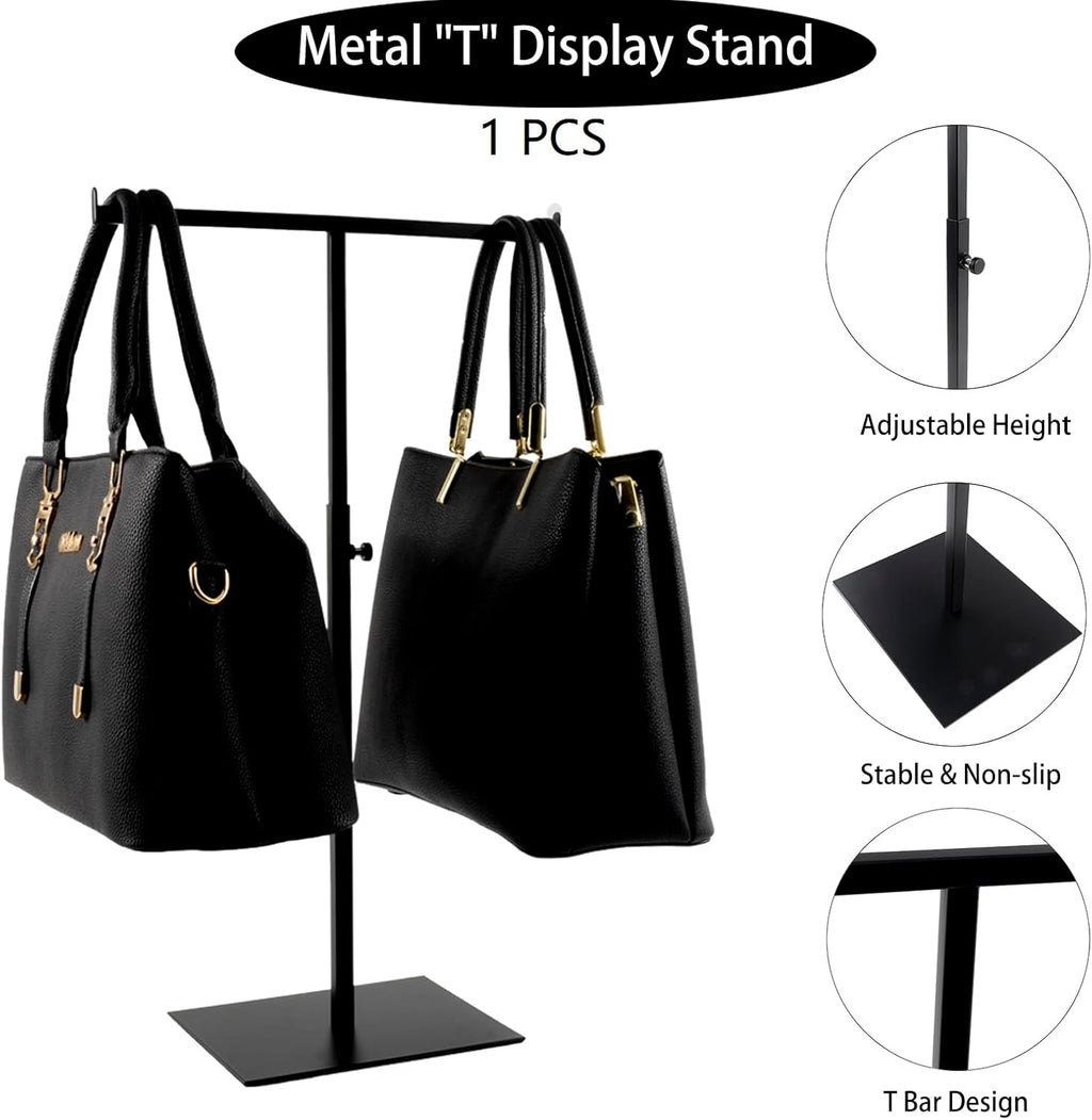 Display Stand Stainless Steel Jewelry Towers Bag Stand Tabletop Double Hook Hanging Jewelry Stands for Necklaces Organizer Stand Adjustable Height Home Store Boutique, Black