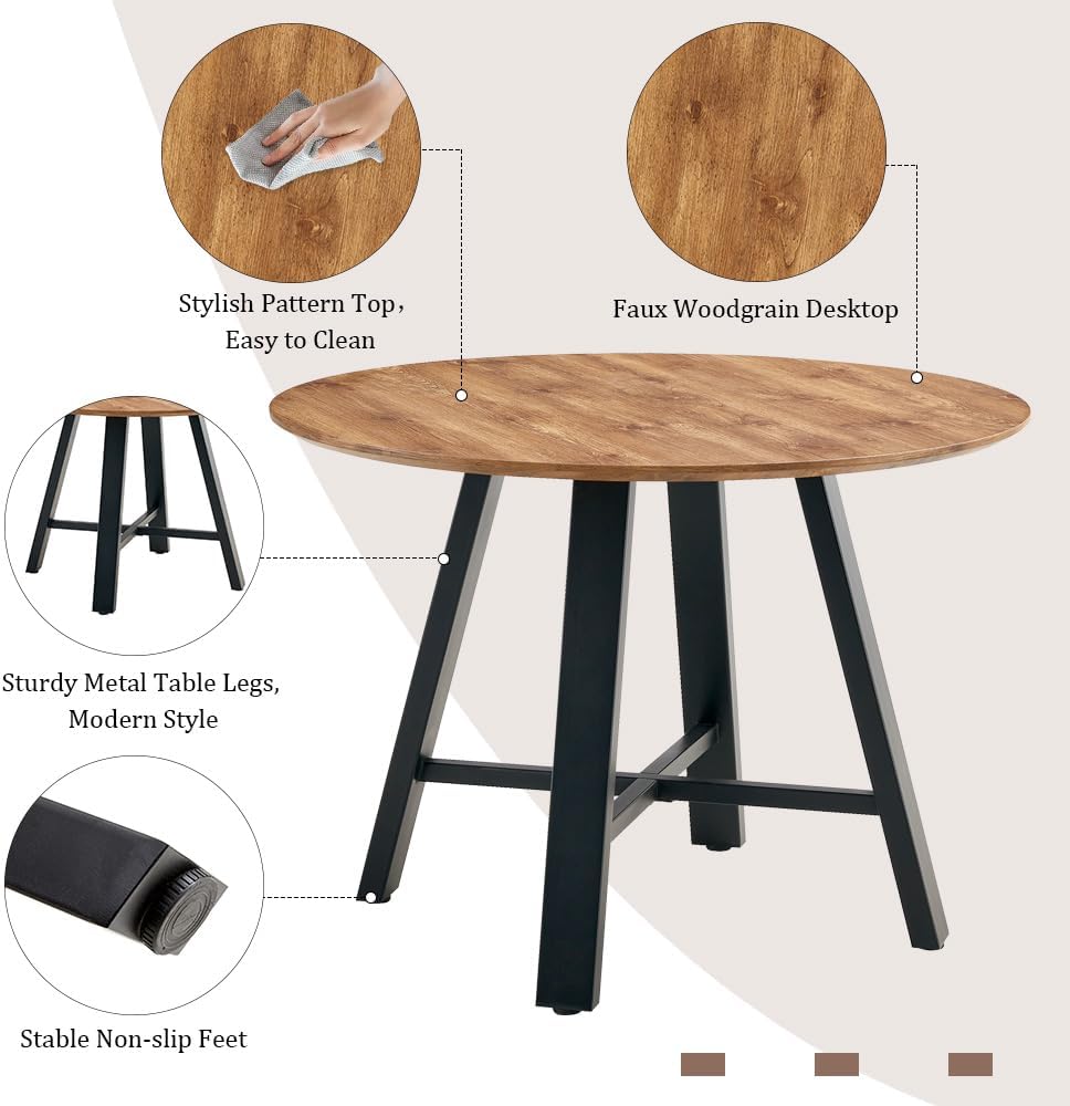 42" Round Dining Table Set for 4, Modern Kitchen Table Chairs Set of 4 W...