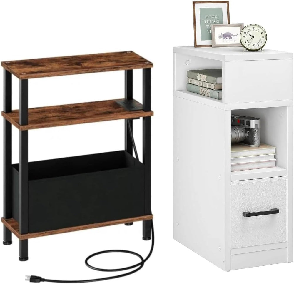 CHOEZON Small Narrow Side Table and Nightstand with Drawer Bundle, Skinny End...