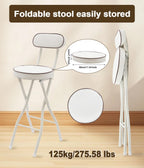2 PCS Folding Bar Stool with Back, Set of 2-Folding Bar Stool Chair with Back, Tall Foldable Stool Seat Padded Portable Stools Counter Height Foldable Stools for Adults Kitchen Island (White)