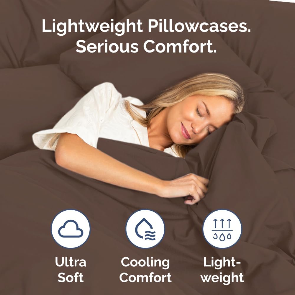 Standard Pillow Cases - 4 Pack - Super Soft Pillowcase Covers - Envelope Enclosure - Hotel Quality Pillow Protectors - Wrinkle Free, Shrink and Stain Resistant - Machine Washable - 20" x 26" (Brown)