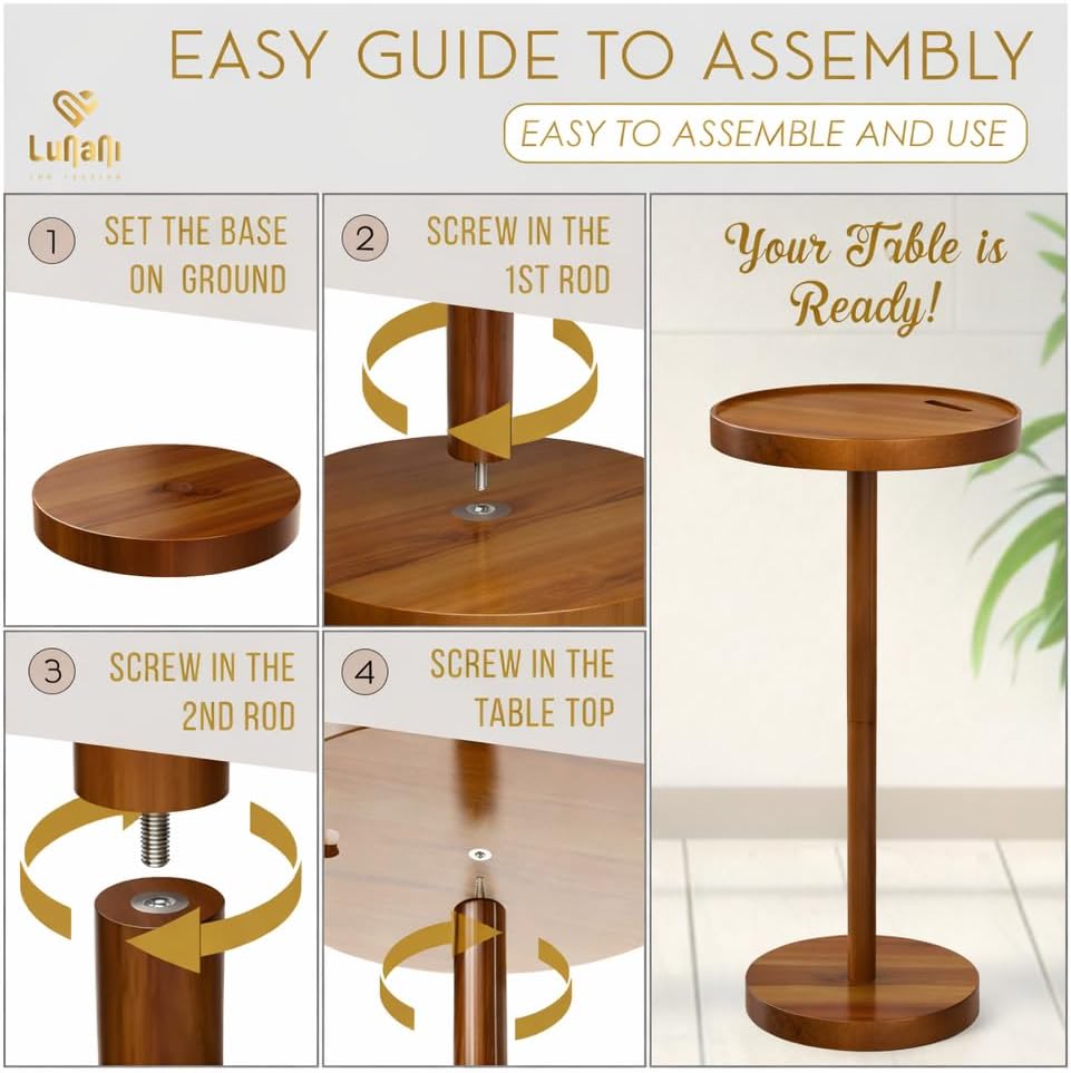 Drink Table for Small Spaces, 24” Tall Pedestal Side Table with Stable Base, ...