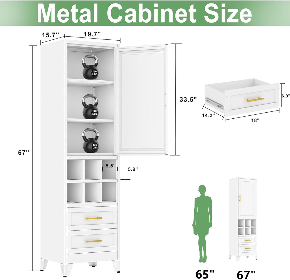 Ckzbx Tall Narrow Storage Cabinet, 66.93" H Tall Bathroom Cabinet Metal ...
