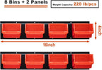 Wallmaster 8-Bin Storage Bins Garage Rack System 2-Tier Orange Tool Organizers Cube Baskets Wall Mount Organizations (Orange)