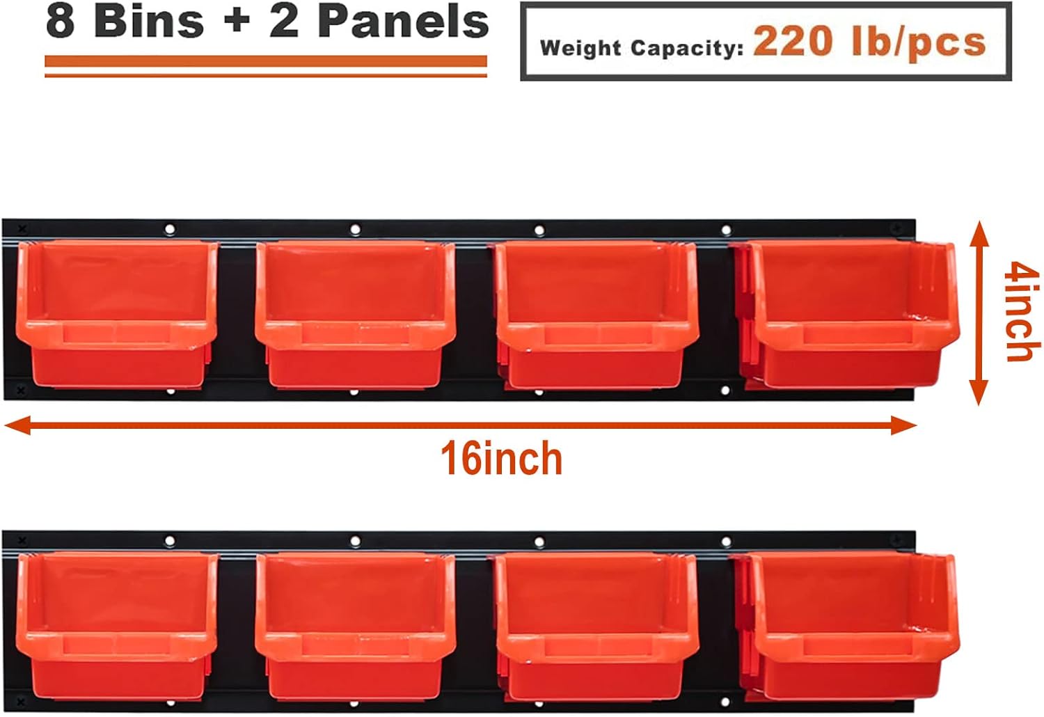 Wallmaster 8-Bin Storage Bins Garage Rack System 2-Tier Orange Tool Organizers Cube Baskets Wall Mount Organizations (Orange)