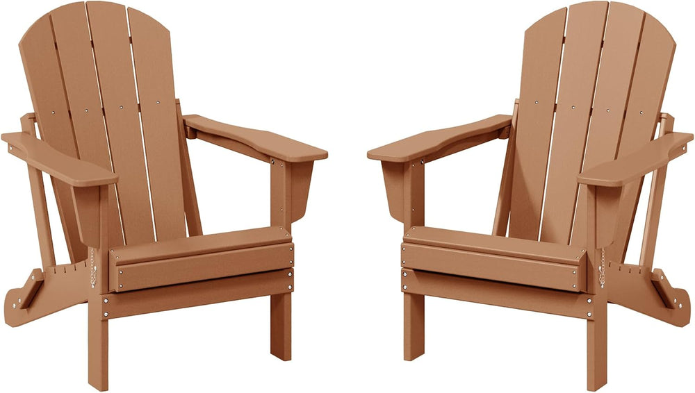 Malibu 2 Piece Set Outdoor Folding Poly Adirondack Chair, Teak