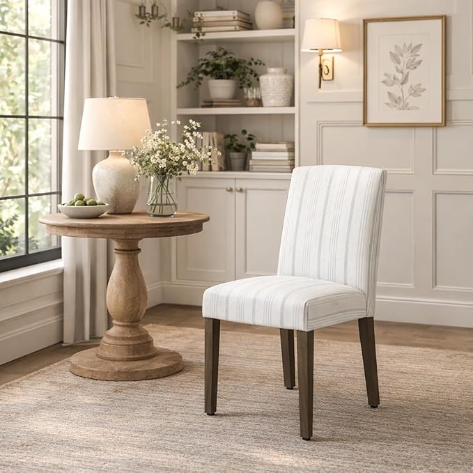 HomePop Parsons Classic Dining Chairs, Pack of 2, Dove Grey Stripe