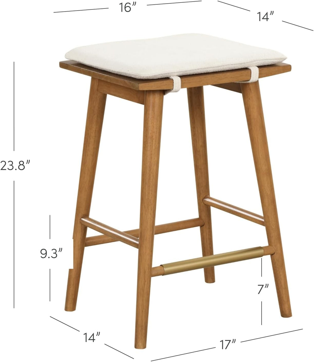 Nathan James Barker Counter Height Solid Wood Barstool with Upholstered Cushi...