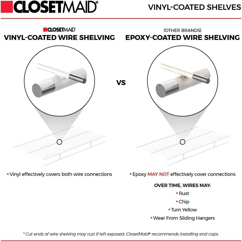 ClosetMaid ShelfTrack Wire Closet Organizer System, Adjustable from 7 to 10 Ft., With Shelves, Clothes Rods, Hardware, Durable Steel, White