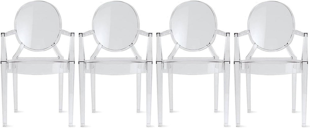 2xhome - Set of 4 Modern Designer Louis Ghost Armchairs with Polycarbonate Cr...