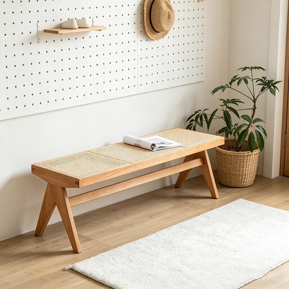 Farmhouse Rustic Solid Wood Bench 50.4"/54.3" L Entryway Bench Brea...