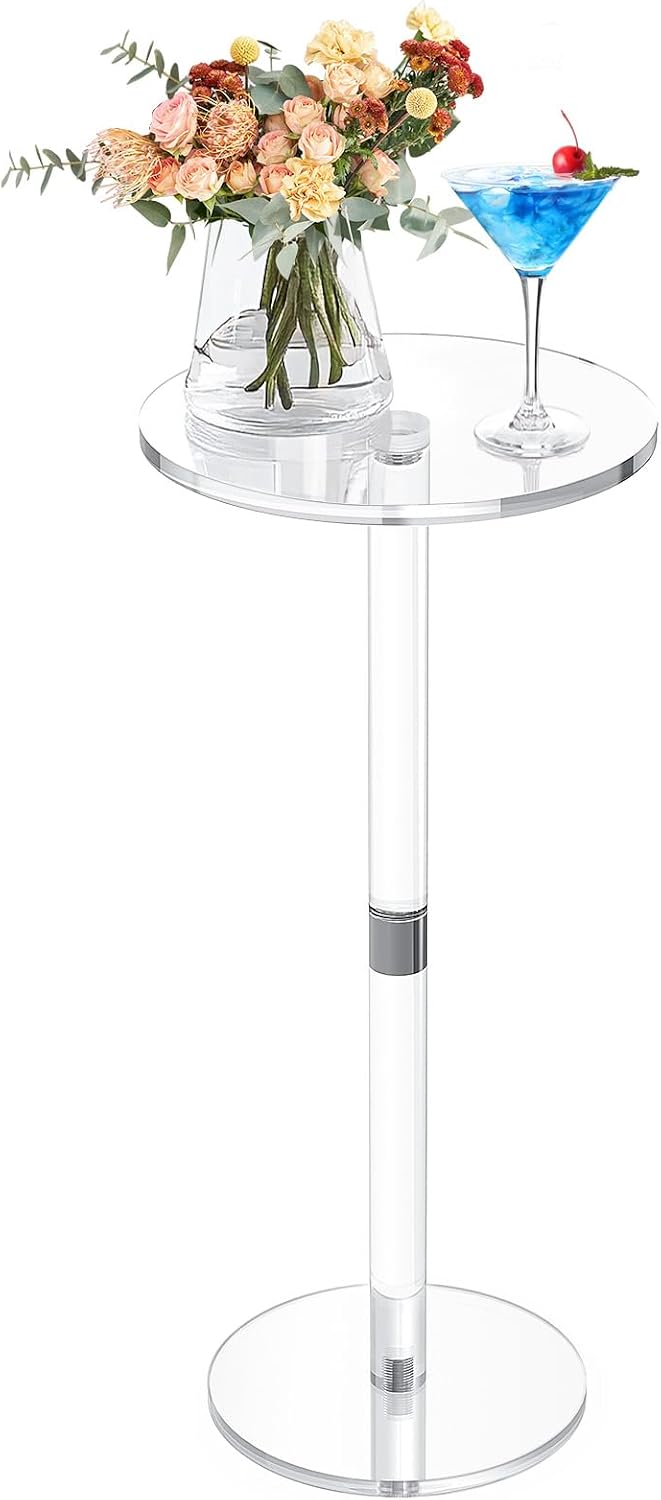9.8" Round Clear Acrylic End Table - Modern Small Space Side Table for L...