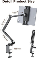 OMOTON Adjustable Tablet Stand for iPad, Desk Phone Holder for Bed with 2 Clamps, Flexible Aluminum Alloy Mount with 360° Rotation for 4-13" Devices (Black)