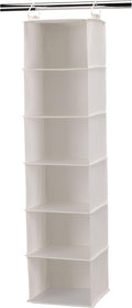 Household Essentials 6‑Shelf Hanging Closet Organizer in Soft Blended Canvas with Durable Plastic Shelving and Dual Wire Hooks, Cream