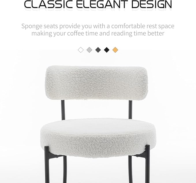 Boucle Dining Chairs Set of 2, Mid Century Modern Dining Room Chairs with Met...