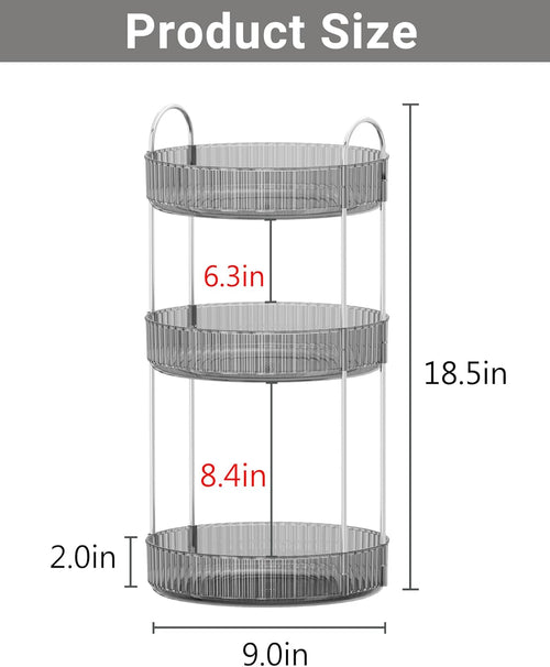 360 Rotating Makeup Organizer,3 Tier Large Capacity Make Up Organizers and Storage,Makeup Organizer for Bathroom,Cosmetic Perfume Stand Organizer(Grey-3 Tier)
