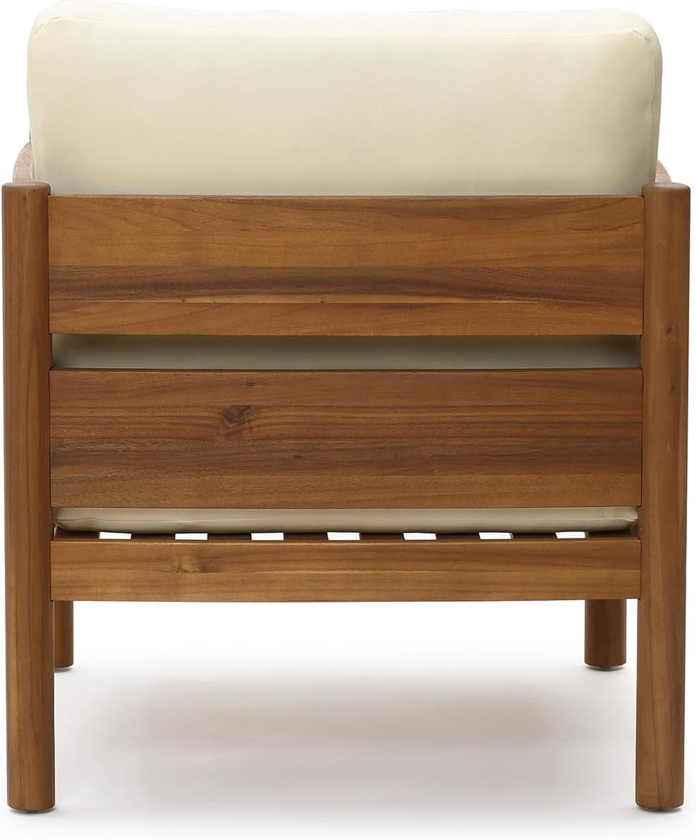 LuxenHome Acacia Wood Outdoor Patio Chair, Wooden Patio Lounge Chair with Cus...
