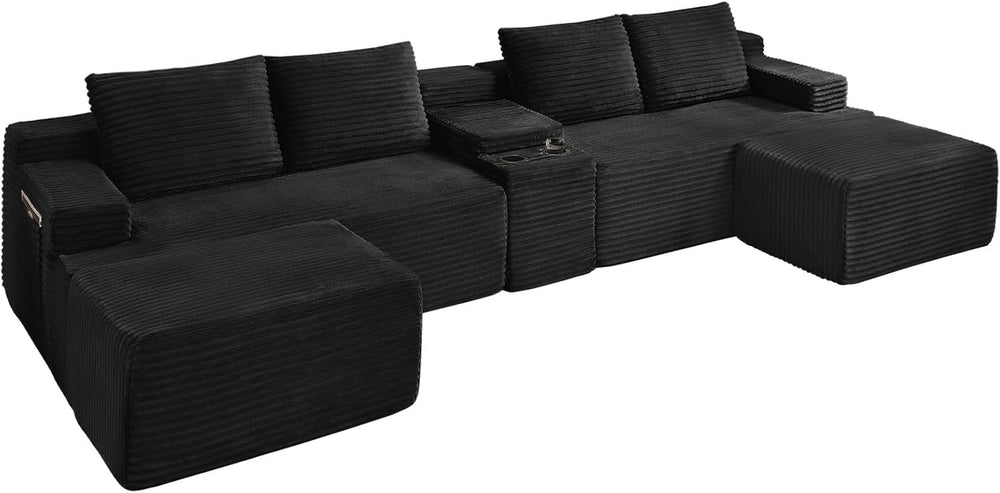 GNIXUU 140.6" Black Cloud Sectional Couches for Living Room | 2 Cup Hold...