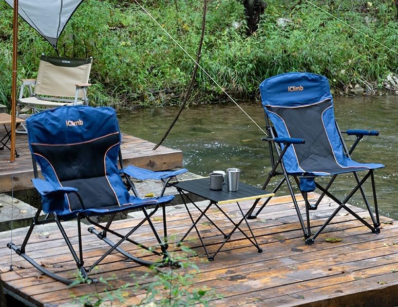 iClimb Padded Folding Rocking Chair Heavy Duty Camping Patio Porch Backyard L...