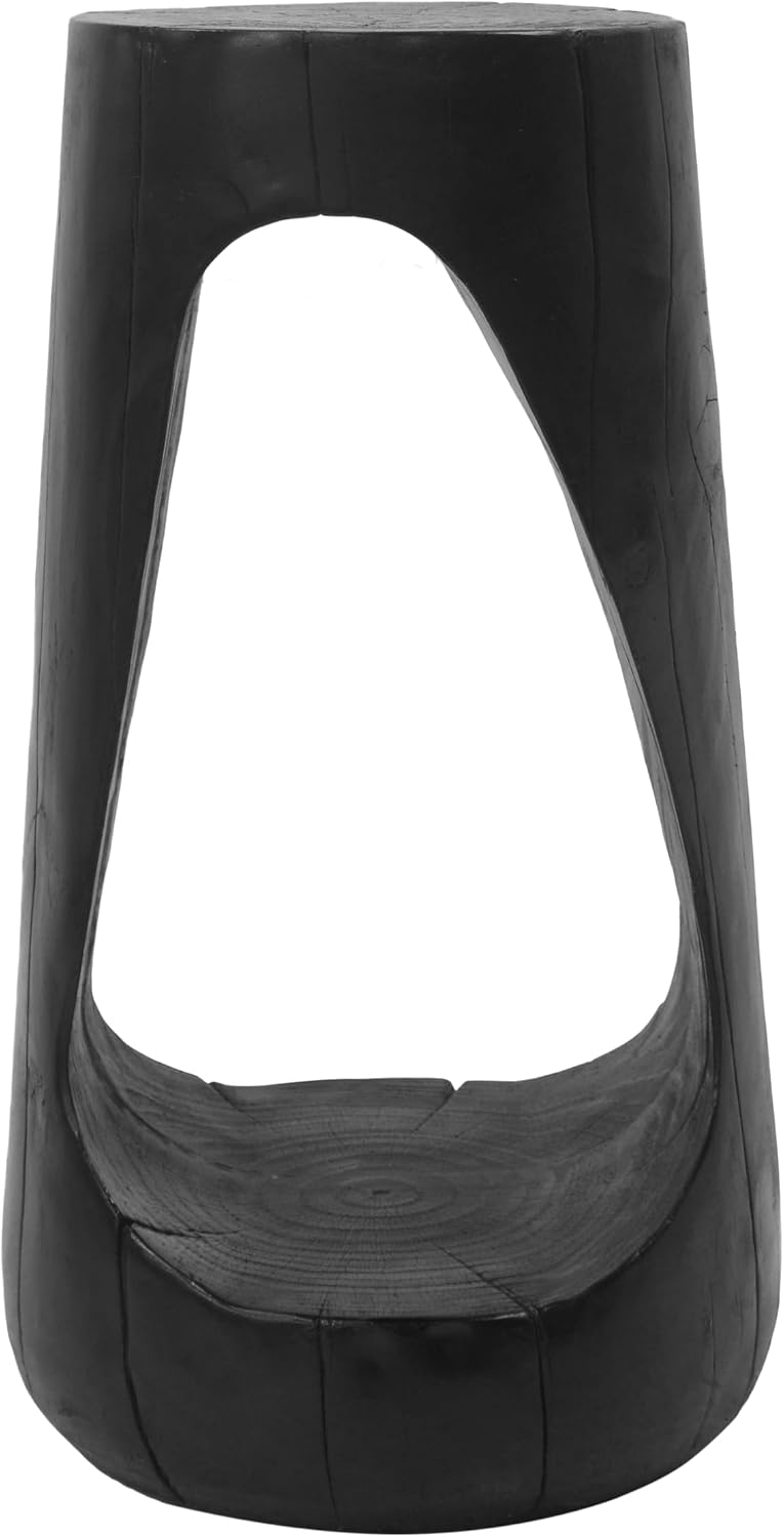 IRONORA Black Hollow Cutout Tree Stump Pedestal Side Table, Faux Wood Organic...