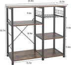 DlandHome Kitchen Bakers Rack with Storage Stand for Kitchen, Industrial Kitchen Baker's Rack, 35.4 inches Microwave Oven Stand, 3-Tier+4-Tier Utility Storage Shelf with Hooks and Basket Rustic Brown