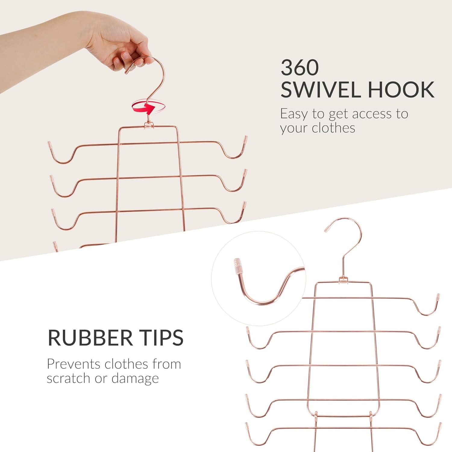 ZEDODIER 3 Pack Tank Top Hanger Space Saving, Bra Hangers for Closet Organizer, Hanging Bra Organizer Tank Tops Holder with 24 Hooks, Closet Organizers and Storage Small Space Solutions, Rose Gold