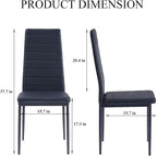 Black PU Dining Chairs Set of 4, Modern Kitchen & Dining Room Chairs Faux Leather Upholstered Dinner Chairs with Metal Legs for Small Space (Black, Horizontal line)