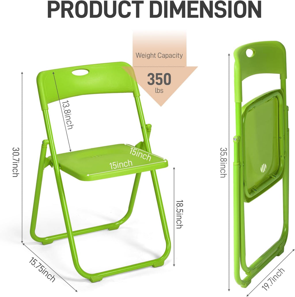 Karl home 4 PCS Plastic Folding Chair, Lightweight Foldable Chair, Green | 300LBS Capacity, Reinforced Metal Frame, for Events Office Wedding Party Picnic Kitchen Dining