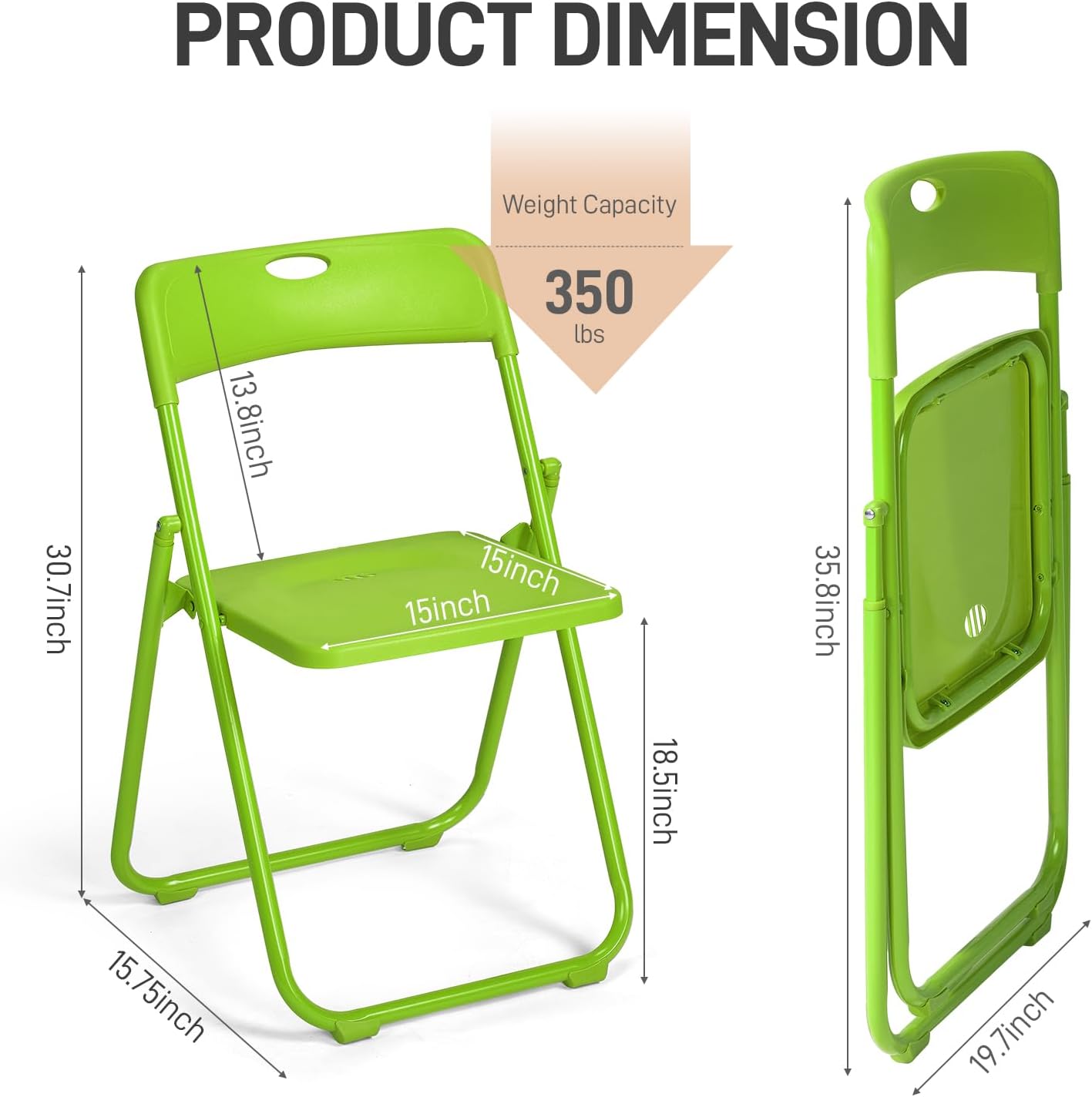 Karl home 4 PCS Plastic Folding Chair, Lightweight Foldable Chair, Green | 300LBS Capacity, Reinforced Metal Frame, for Events Office Wedding Party Picnic Kitchen Dining