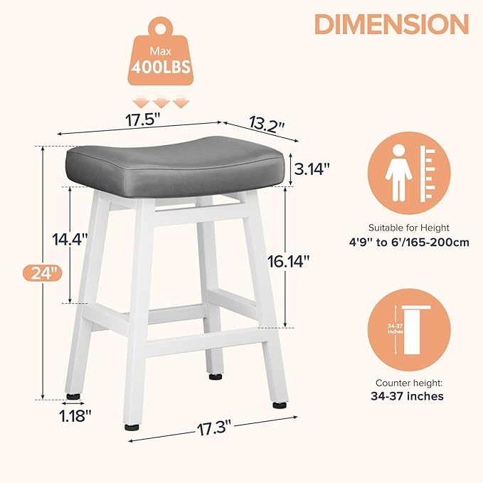 Counter Height Bar Stools Set of 2, 24 Inch Barstools for Kitchen Counter, Ki...