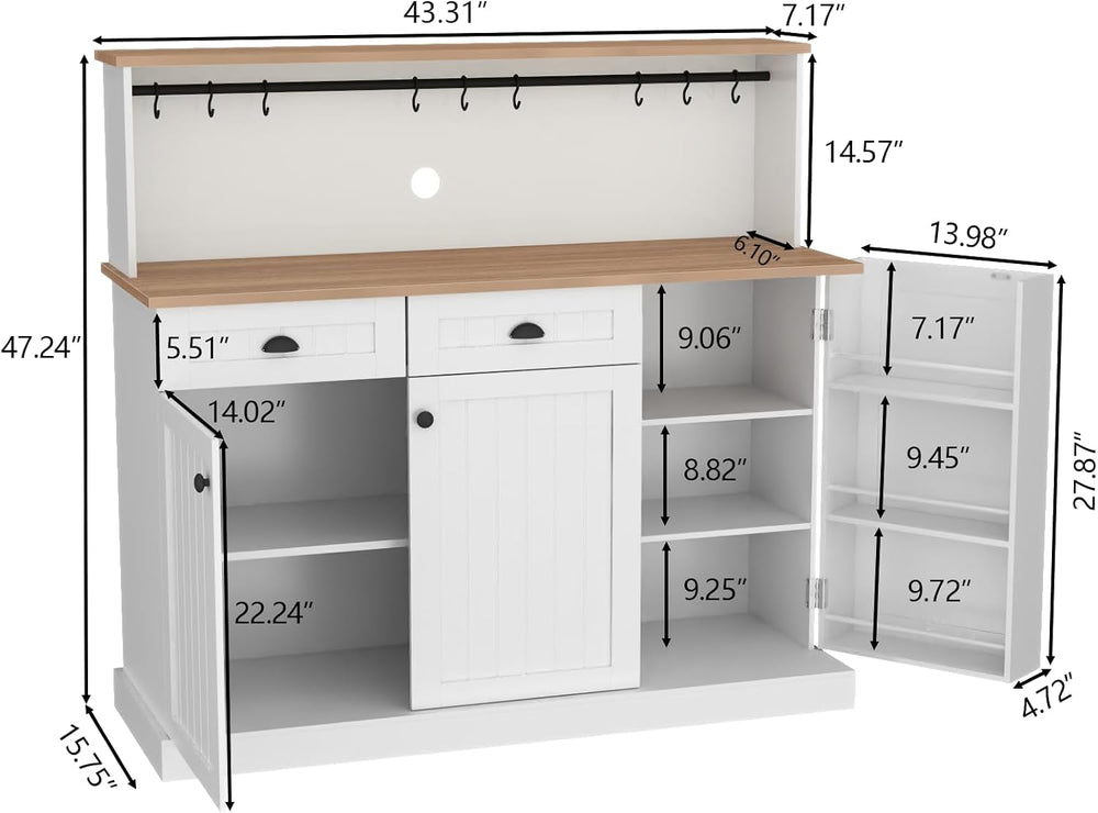 Gyfimoie Sideboard Buffet Cabinet with 2 Drawers, Farmhouse Kitchen Pantry wi...