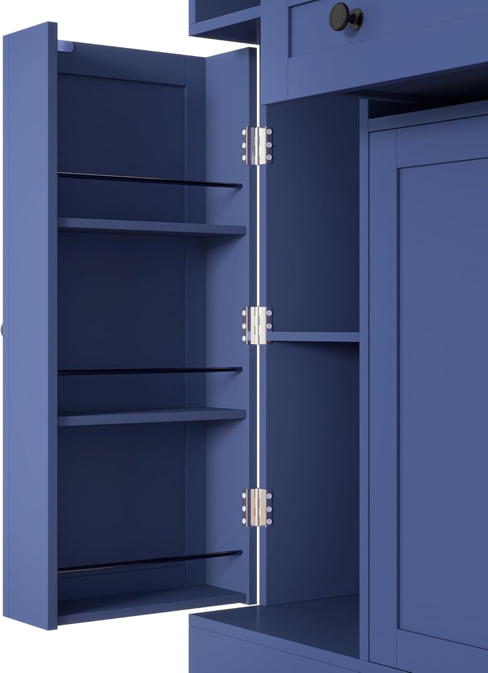 Polibi Freestanding Pantry Cabinet with Hutch & 7-Tier Pull-Out Side Cabi...