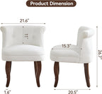 WUTUTUEE Velvet Vanity Chair with Back, Tufted Upholstered Vanity Stool with Solid Wood Legs, Mid Century Small Makeup Chair for Vanity, Accent Chair for Bedroom, Living Room, White