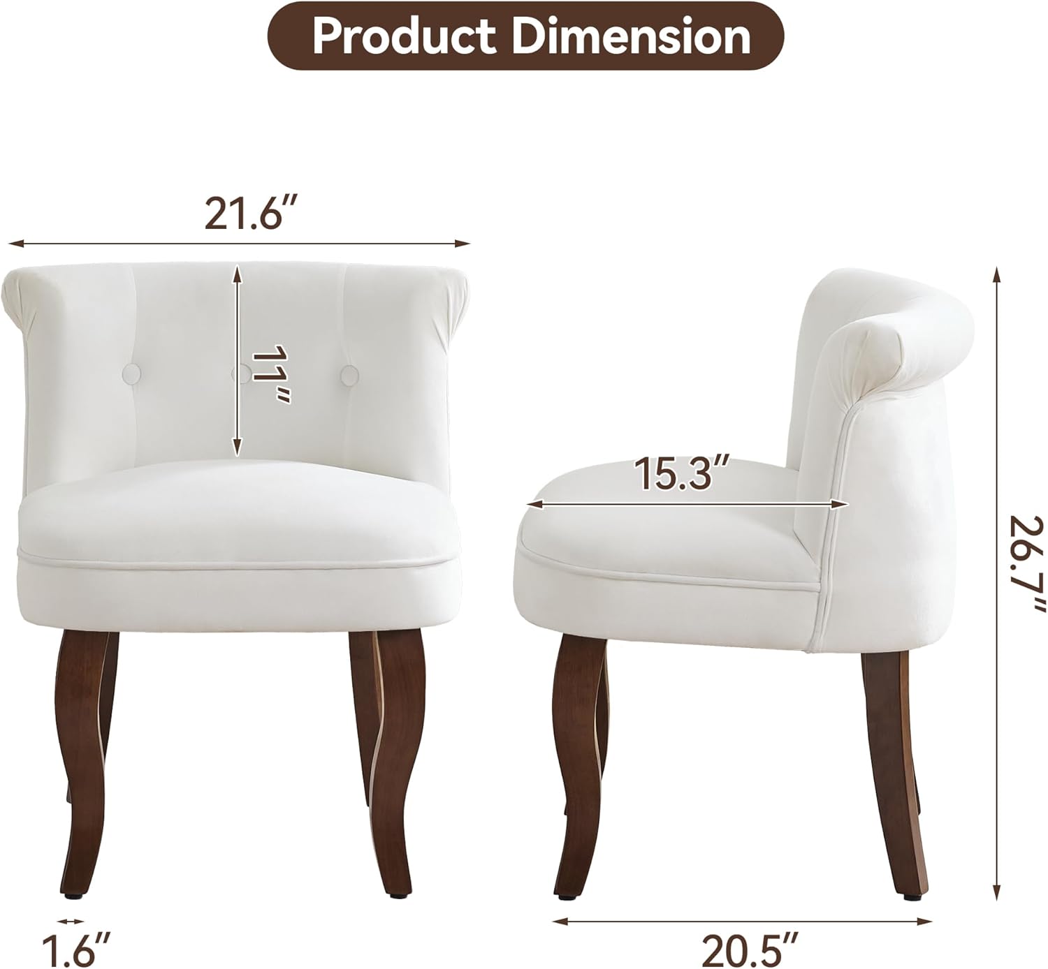 WUTUTUEE Velvet Vanity Chair with Back, Tufted Upholstered Vanity Stool with Solid Wood Legs, Mid Century Small Makeup Chair for Vanity, Accent Chair for Bedroom, Living Room, White