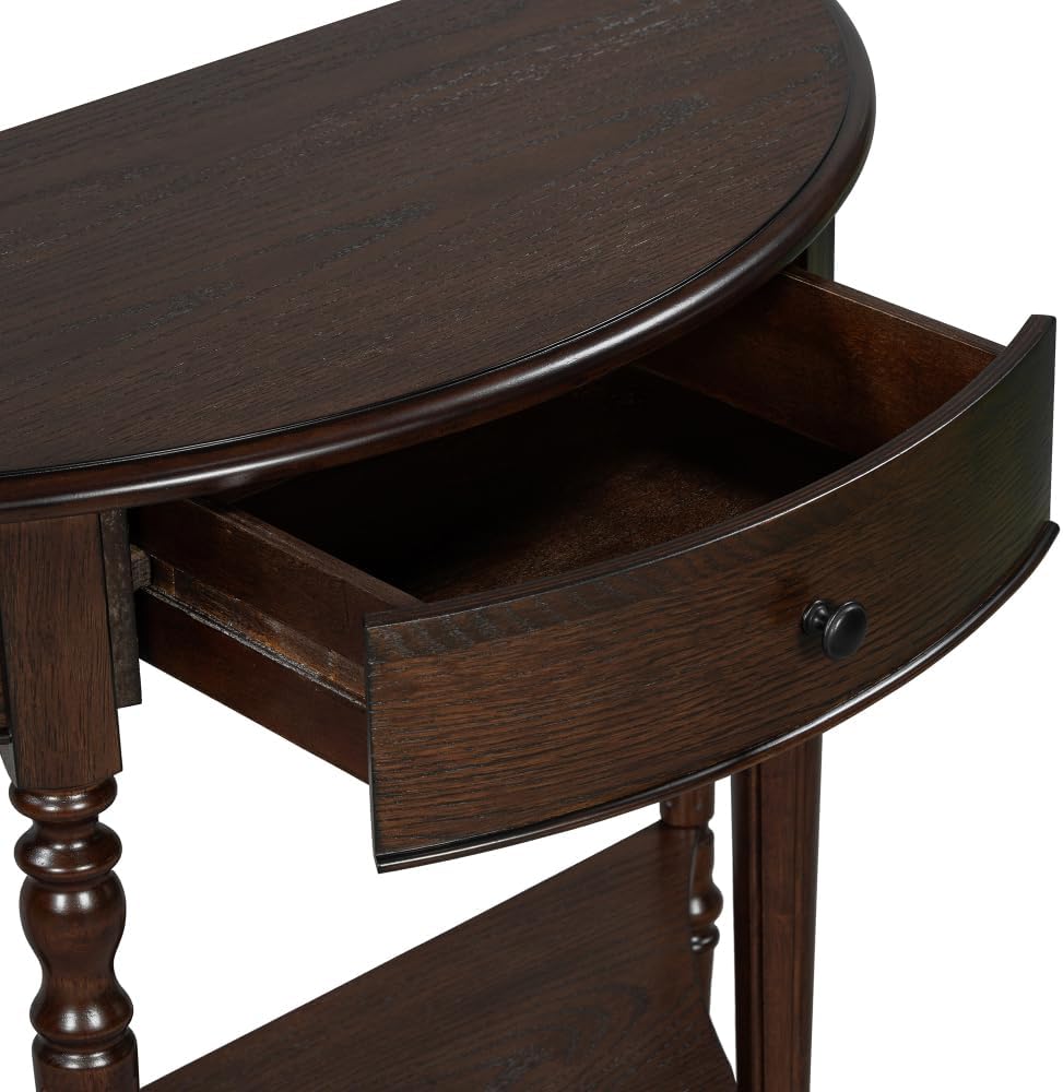 ZOEDO Farmhouse Half Moon Console Table with Drawer & Shelf - Rustic Acce...