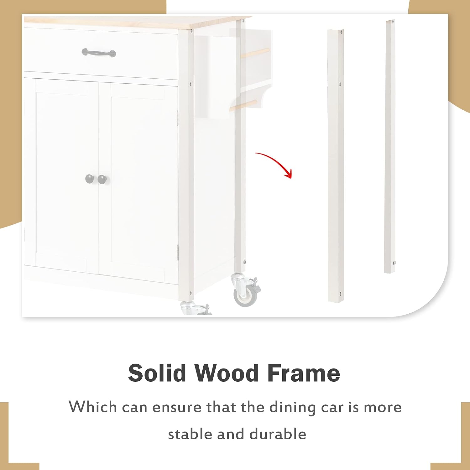LUMISOL Rolling Kitchen Island on Locking Wheels with 2 Drawers and 4 Cabinets, Kitchen Island Cart with Adjustable Shelves, Solid Wood Tabletop, Storage Cabinet with Spice & Towel Rack, White