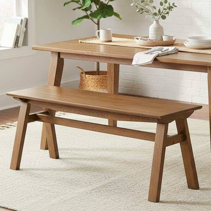 LukeAlon Rustic Solid Wood Long Dining Bench, Walnut Color | Heavy Duty Farmh...