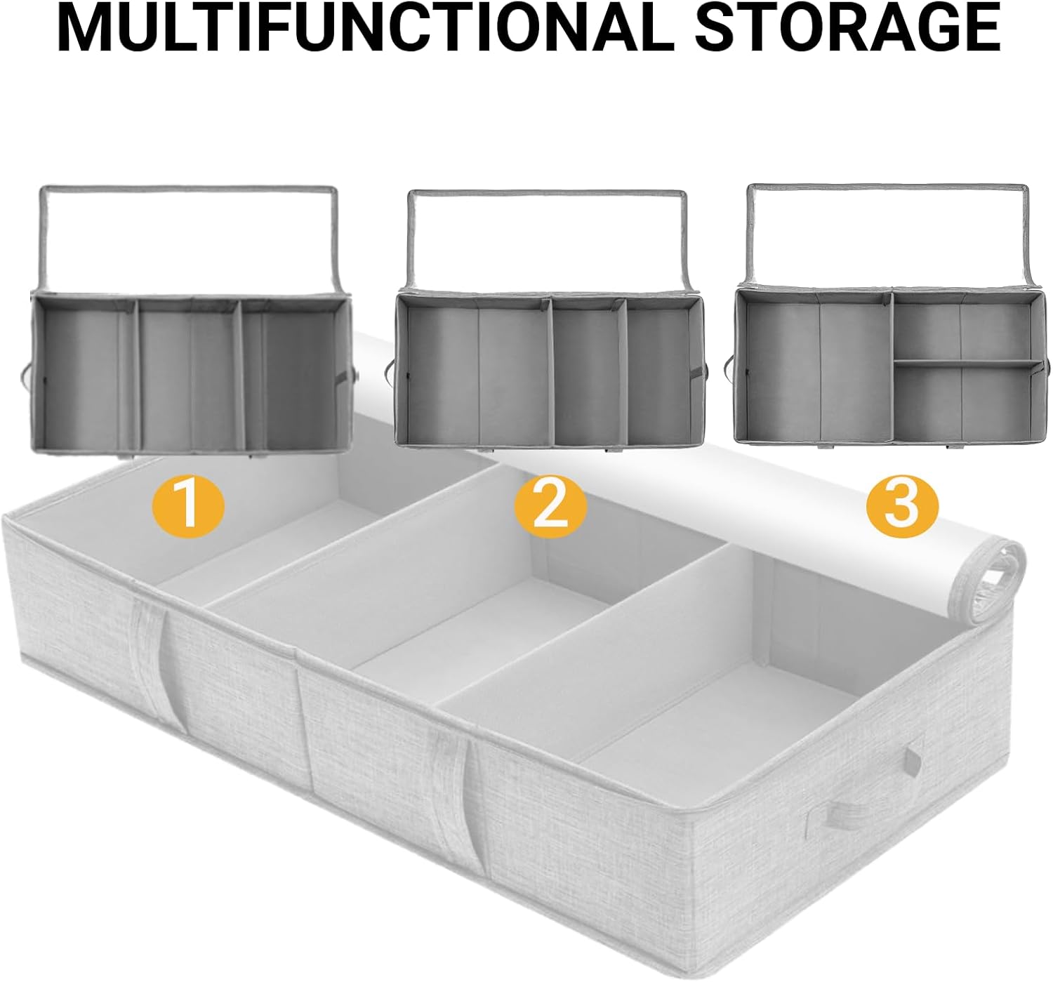 2 Packs Under Bed Storage Containers, Foldable Clothes Draw Organizers with Adjustable Dividers, Handles, Clear Window, Closet Storage Bins for Clothing, Shoes, Blankets