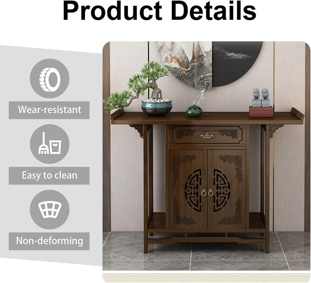 Solid Bamboo Buddha Altar Cabinet, Chinese Cabinet Pedestal Offering Table, P...