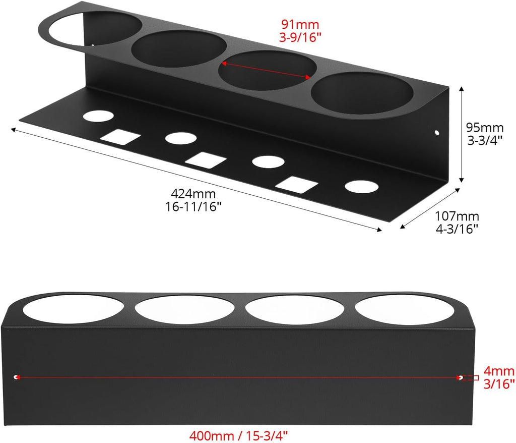 QWORK 4-Spray Bottle Holder Organizer, Wall Mount Aerosol Can Storage Rack for Garage & Workspace, Powder Coated Steel, Black,