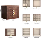 CHOSIN Black Walnut Wooden Jewelry Box for Women with Mirror, 5 Drawers and 2 Side Doors for Watches, Necklaces, Rings, Earrings Storage Christmas Gifts