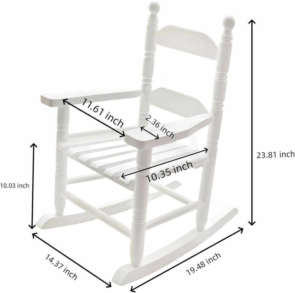 Child Rocking Chair for 3-6 Small Baby Kids Wooden Outdoor Furniture Indoor Living Room Lounge Bedroom Porch Patio Outside White