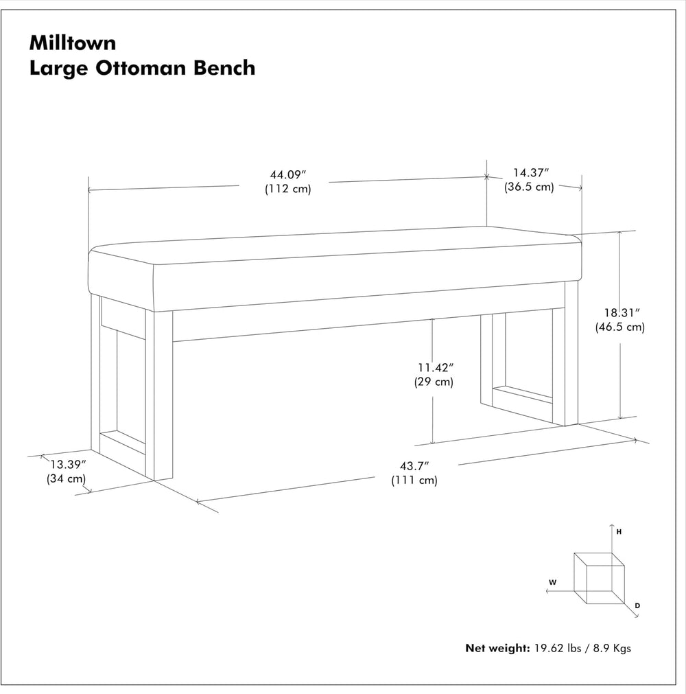 SIMPLIHOME Milltown Large Ottoman Bench - 44 inch Wide Upholstered Linen Look...